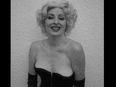 Bonnie Kilroe as Marilyn Monroe in black-and-white- Celebrity Imposters Impersonator